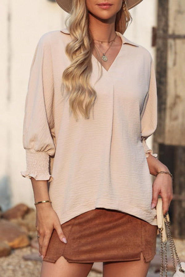 Women's Casual 3/4 Sleeves V-Neck Loose Basic T-Shirt