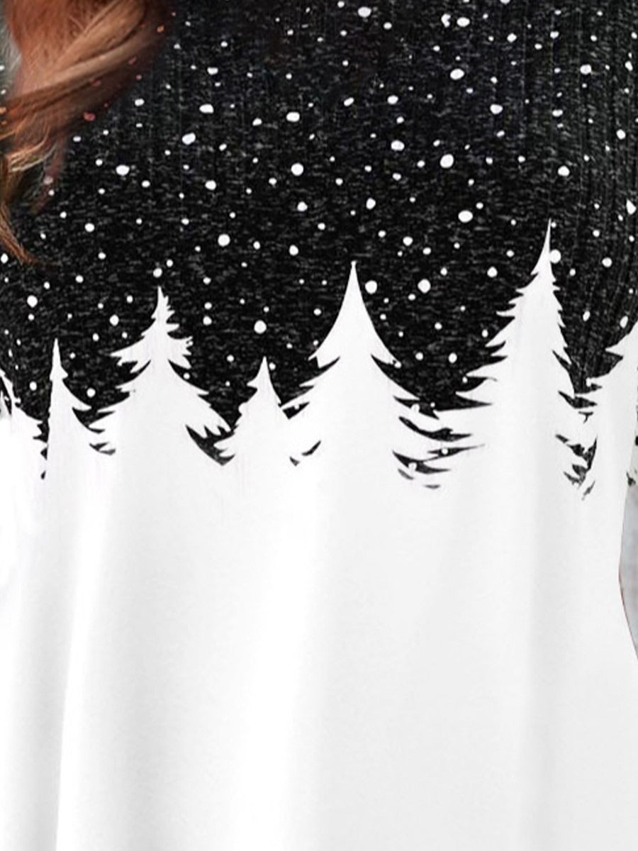 Casual Christmas Tree Print Round Neck T-Shirt