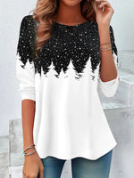Casual Christmas Tree Print Round Neck T-Shirt