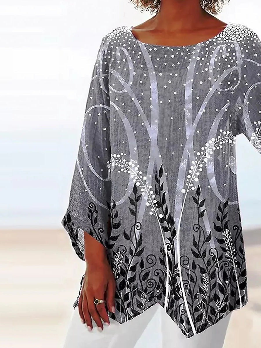 Chemise grise à col rond et manches longues