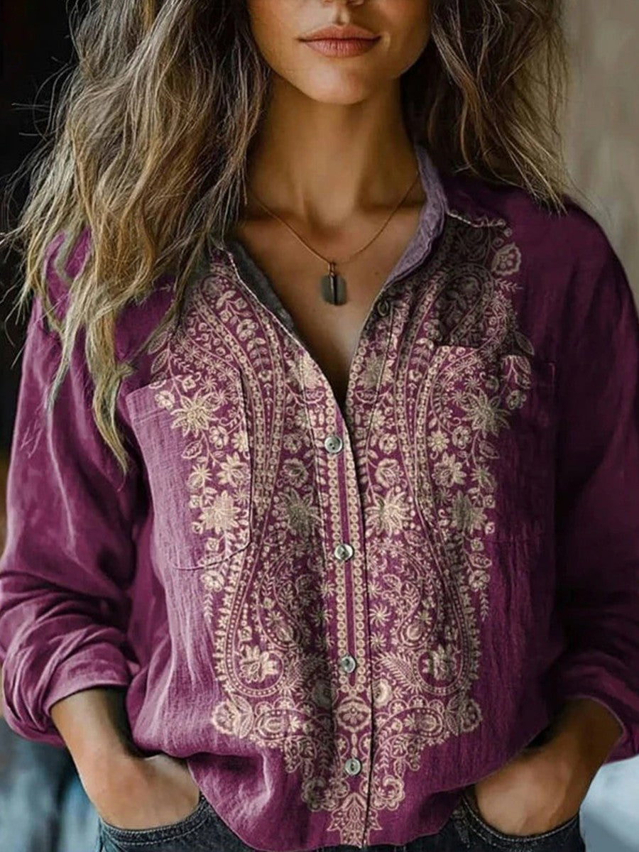 Retro Floral Pattern Blouse