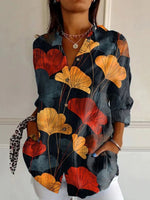 Retro Leaf Print Casual Blouse