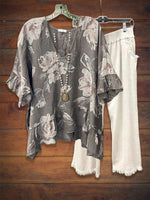 Floral Babydoll Top with Ruffle Sleeves