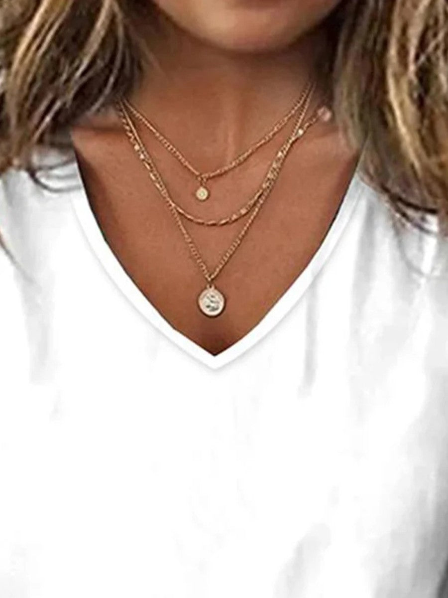 Women's Casual Loose V-Neck Plain T-Shirt