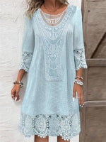 Women's 3/4 Sleeves Scoop Neck Lace Solid Color Midi Dress