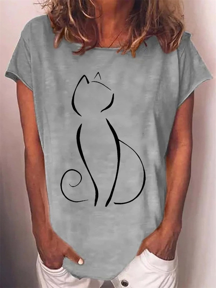Casual T-Shirt with Cat Print