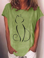 Casual T-Shirt with Cat Print