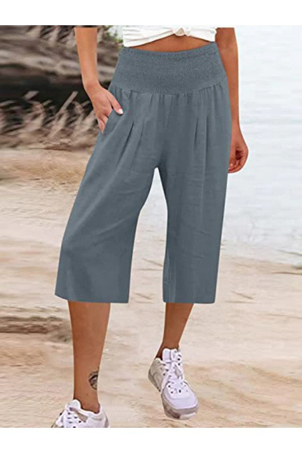 Simple Casual High Waist Wide Leg Pants with Pockets