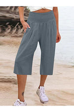 Simple Casual High Waist Wide Leg Pants with Pockets
