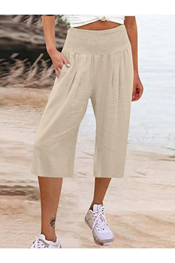 Simple Casual High Waist Wide Leg Pants with Pockets