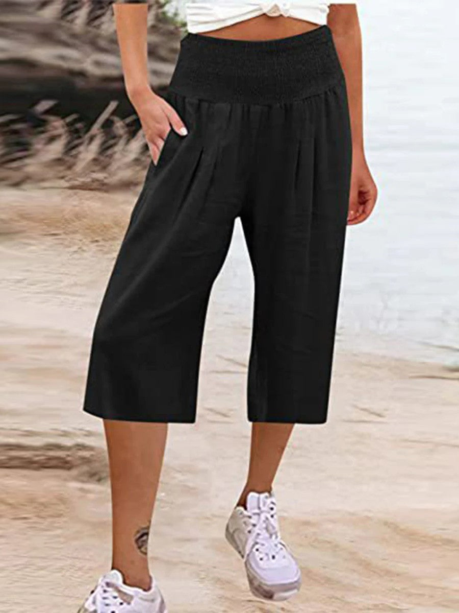 Simple Casual High Waist Wide Leg Pants with Pockets