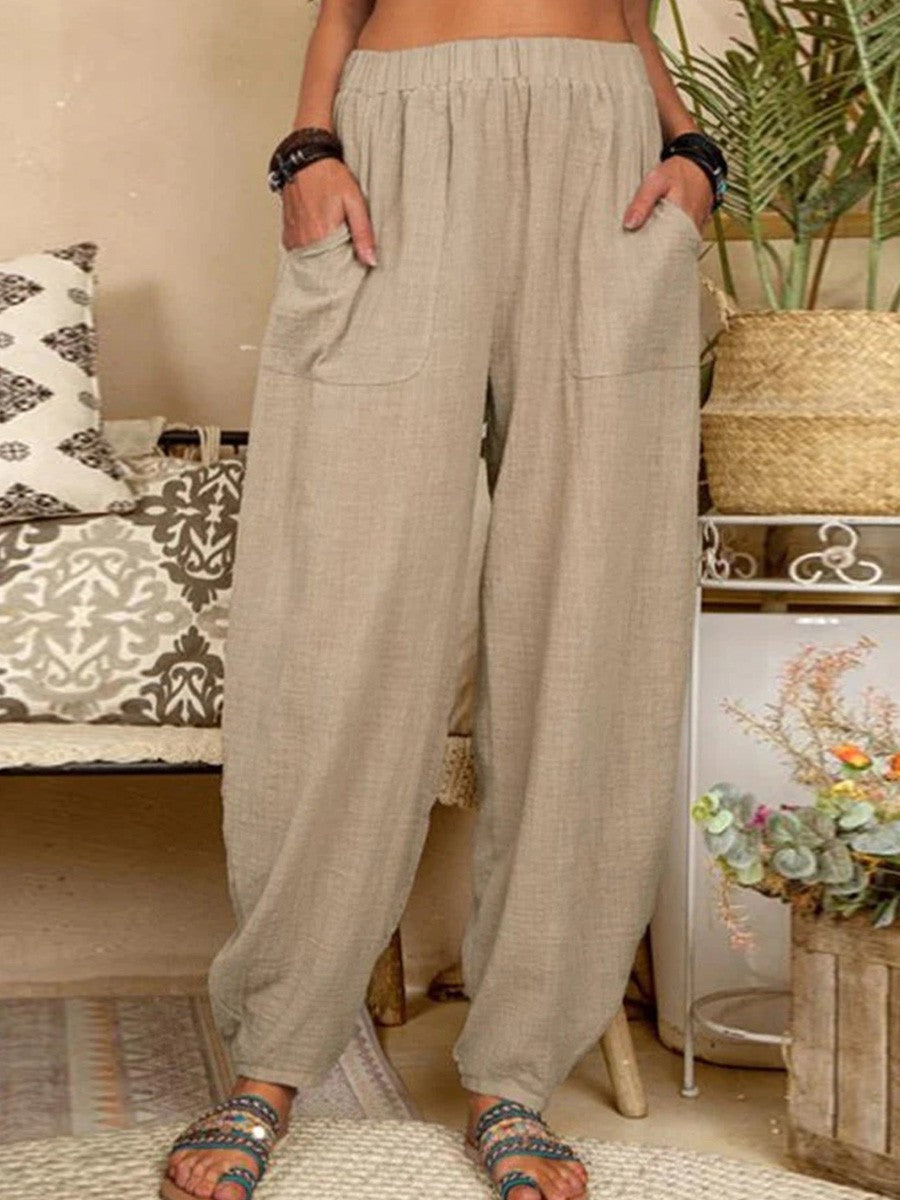 Plain Cotton Casual Pants