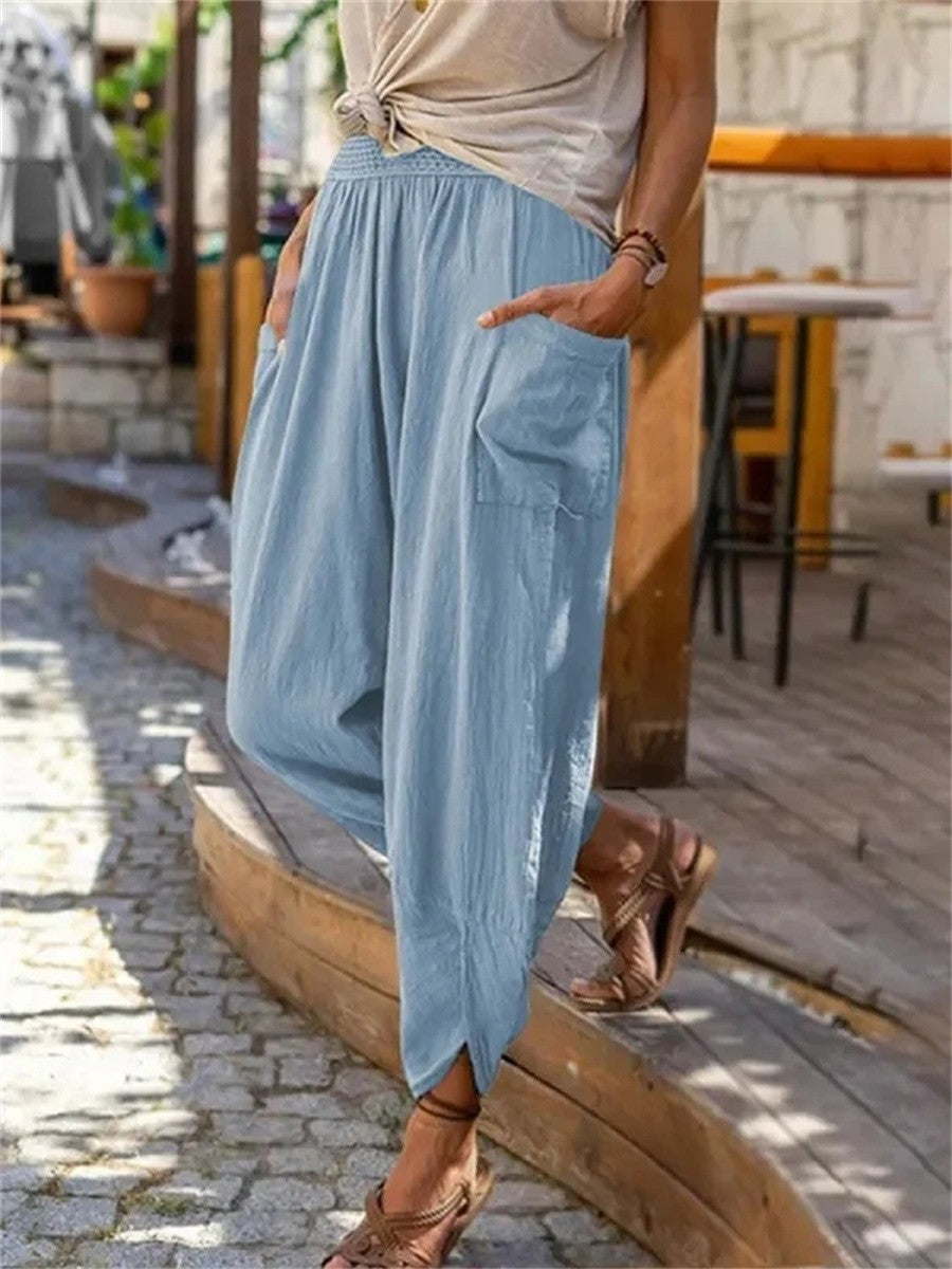 Casual Plain Thin Cropped Harem Pants