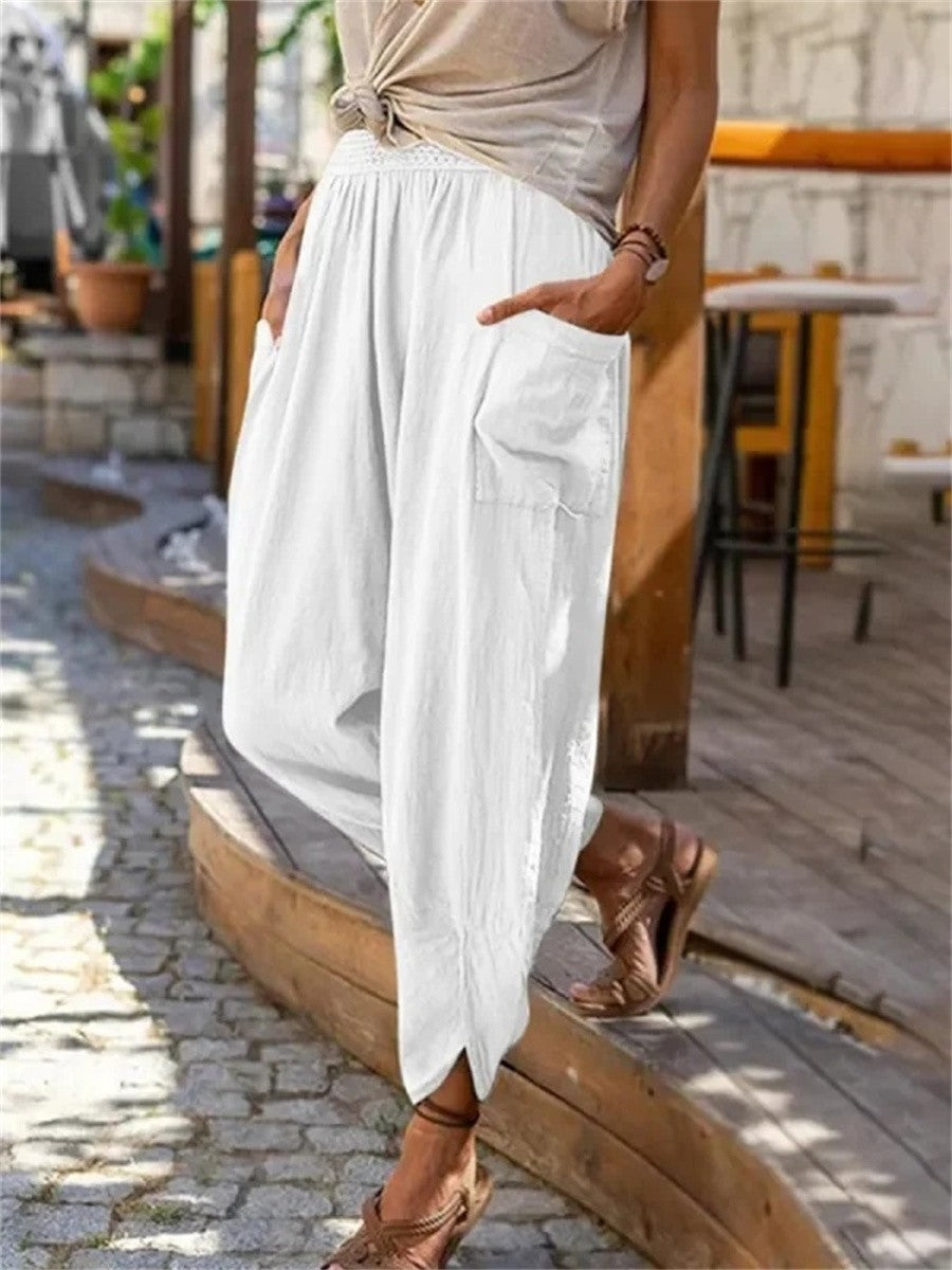 Casual Plain Thin Cropped Harem Pants