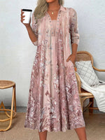 Long Sleeve Scoop Neck Graphic Floral Midi Dress