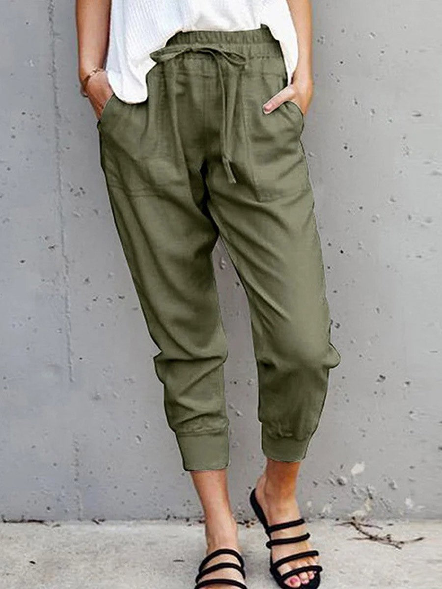 Solid Color Lace-Up Casual Pants