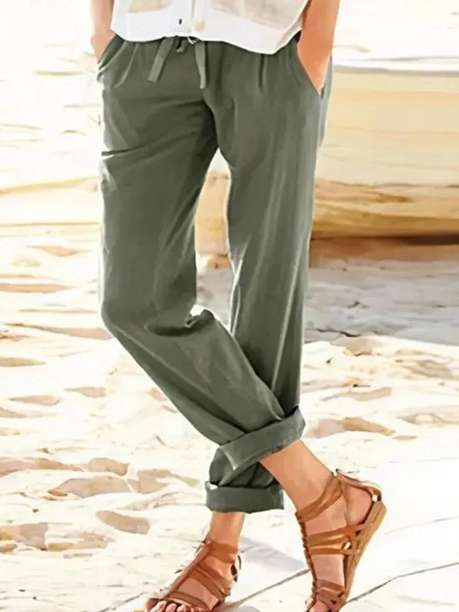 Solid Color Casual Straight-Leg Pants