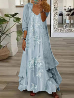 Long Sleeved V Neck Lace Embroidery Split Floral Long Skirt Two Piece Set