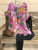 Elegant Round Neck Short Sleeve Floral T-Shirt