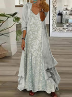Abstract V-neck 3/4 Sleeves Two Pieces Maxi Dress