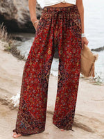 Red Ethnic Loose Pocket Pants