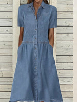 Denim Button-Down Short Sleeve Dress