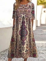 Ethnic Floral Print Long Casual Style Dress