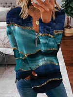 Zipper Color Block Crew Neck Loose Sweatshirt