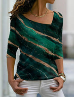 Asymmetrical Neck Geometric Casual Autumn Daily T-Shirt