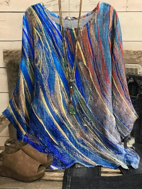 Ombre Loose Casual Crew Neck Blouse