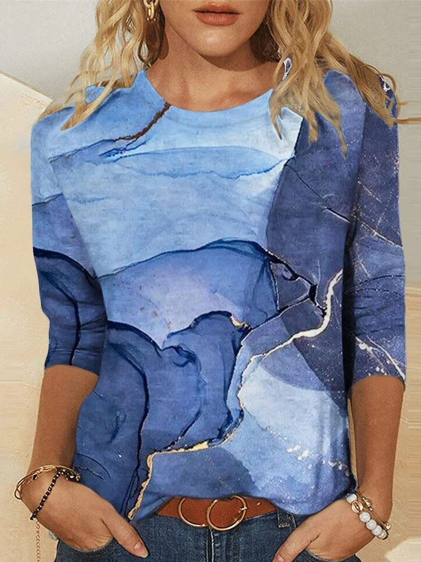 Crew Neck Ombre Regular Fit Casual Blouse