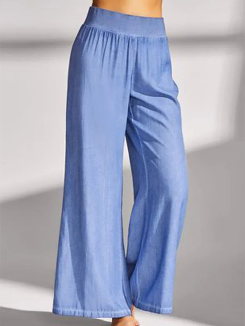 Denim Casual Plain Elastic Band Pants