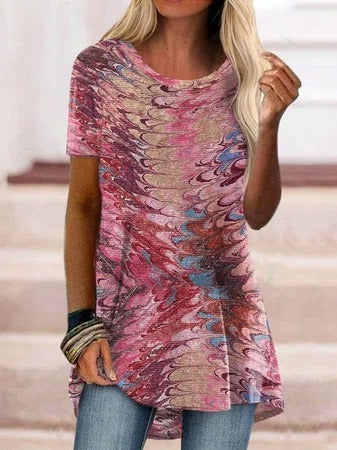 Round Neck Abstract Casual T-Shirt/Tee