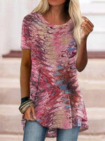 Round Neck Abstract Casual T-Shirt/Tee