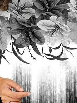 Crew Neck Contrast Floral Half Sleeves Pullover Casual T-Shirt