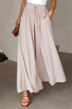 Loose Plain Casual Flare Leg Drawstring Pants