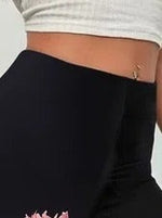 Floral Design Color Block Casual High-stretch Knitted Capris Leggings