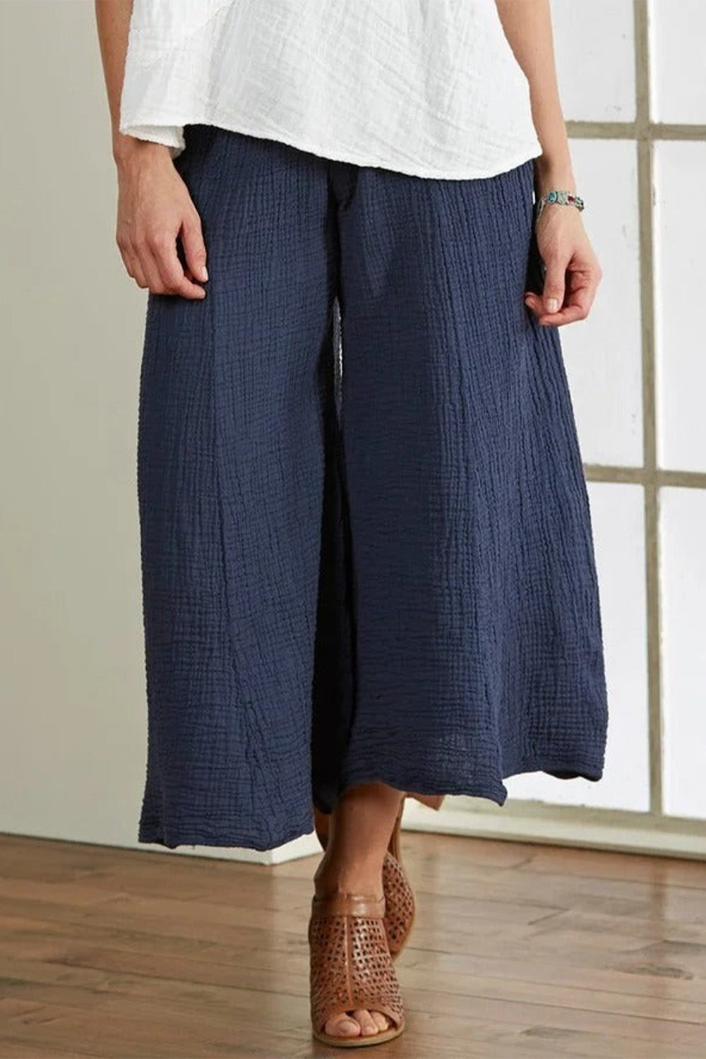 Plain Loose Cotton-Blend Casual Pants