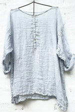 Crew Neck Plain Cotton And Linen Long Sleeves Casual Blouse