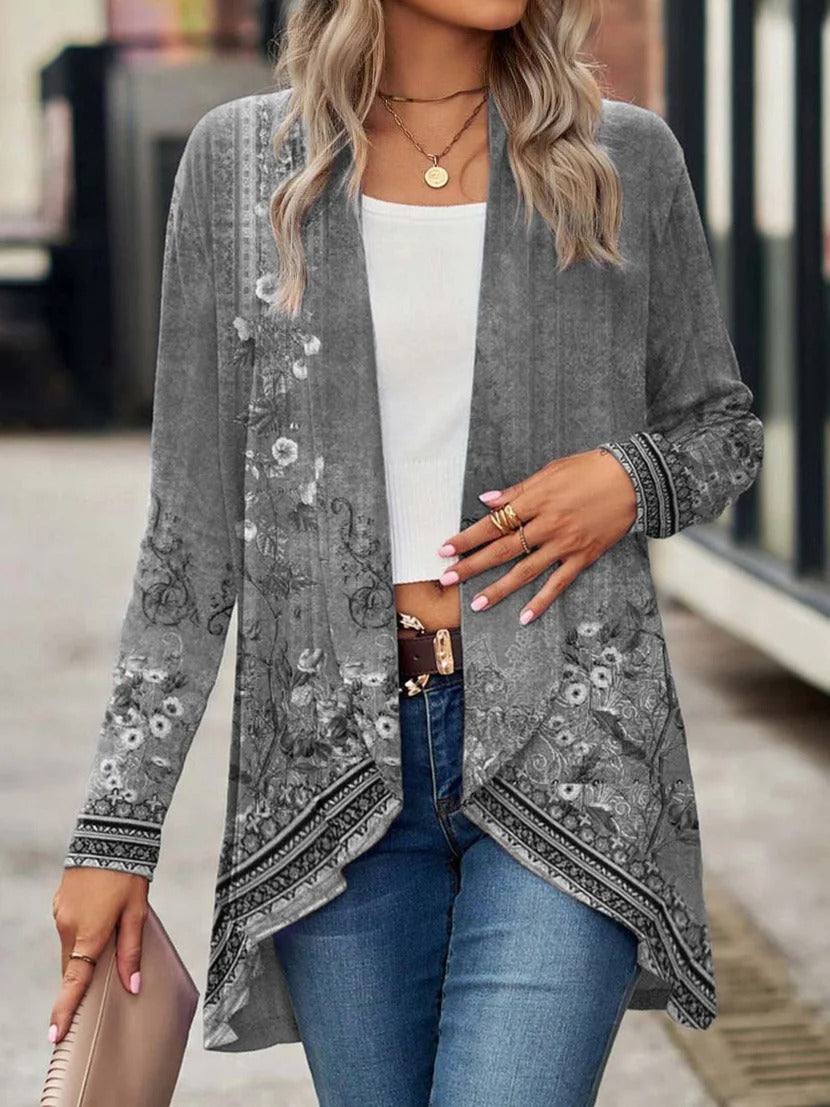 Ethnic Regular Frill Hem Lightweight Casual Loose Cardigan