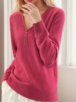 Casual Plain Long Sleeve V Neck Wool/Knitting Buckle Sweater