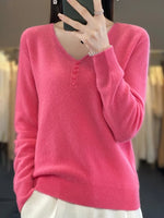 Casual Plain Long Sleeve V Neck Wool/Knitting Buckle Sweater