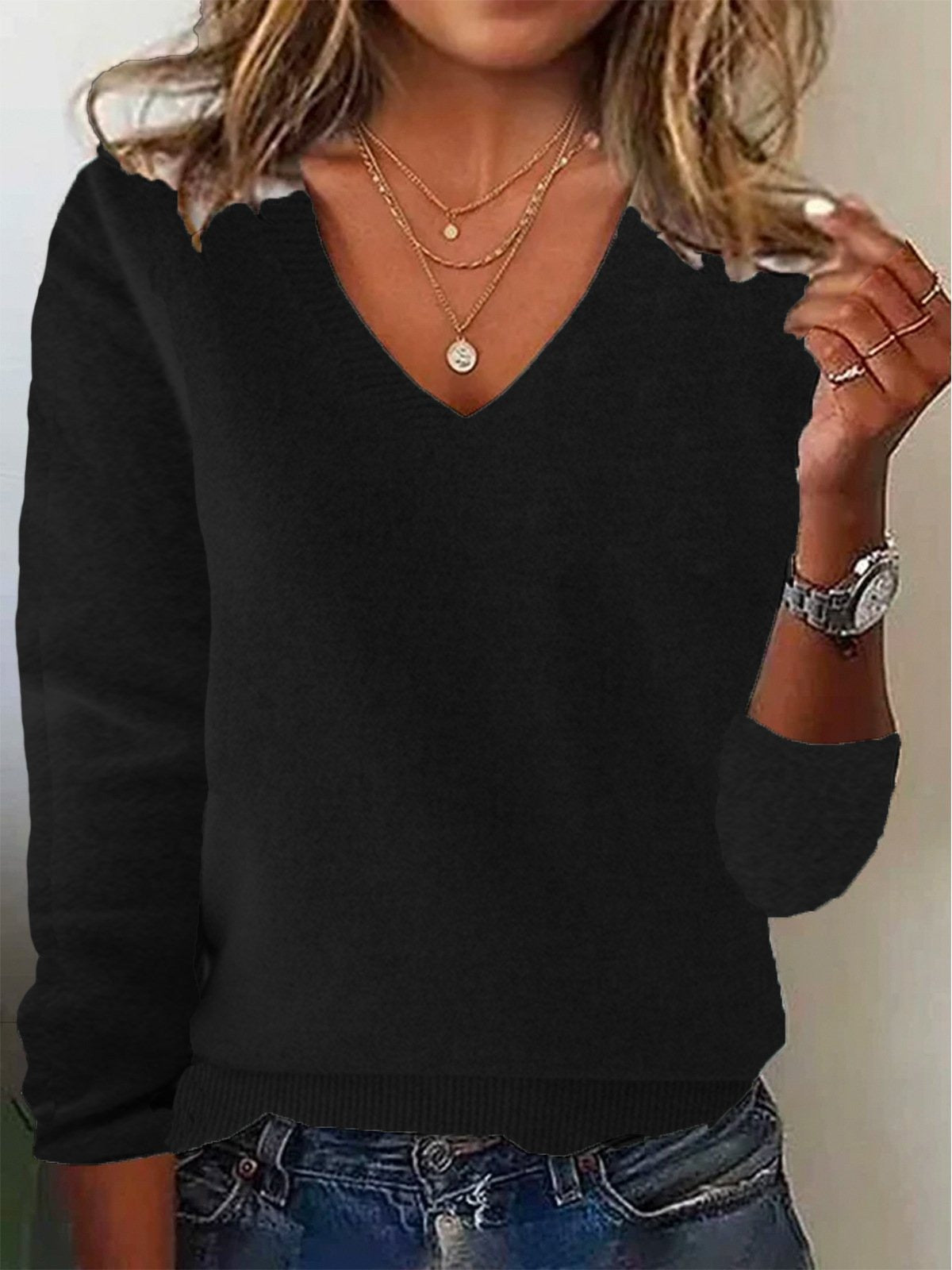Plain Long Sleeve Comfy Casual Yarn/Wool Yarn Sweater