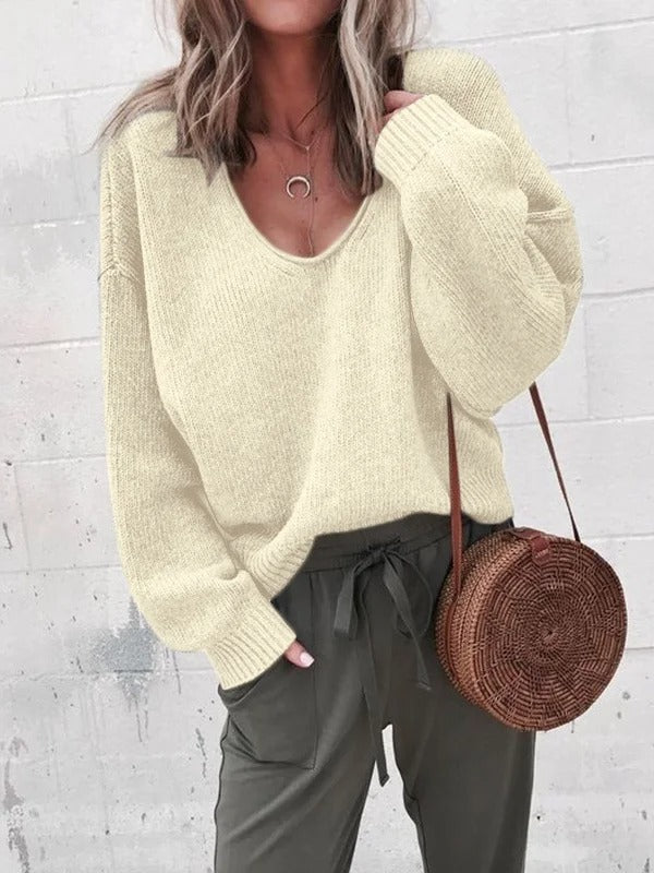 Plain Casual Long Sleeve V Neck Yarn/Wool Yarn Sweater