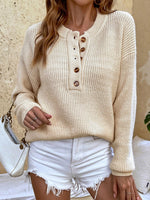Casual Plain Long Sleeve Comfy Yarn/Wool Yarn Buckle Sweater