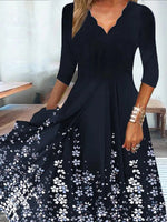 Casual Elegant Floral V Neck Daily Loose 3/4 Sleeves Lightweight Maxi Dress