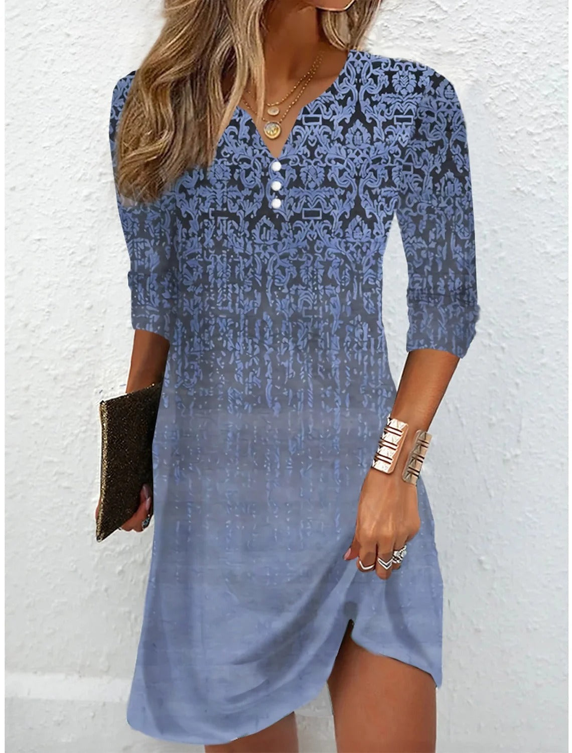 Loose Ethnic Casual V Neck Dress