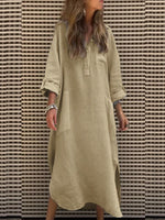 Long Sleeve Spring Fall Plain Buckle Shirt Collar Midi H-Line Dress