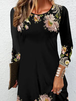 Floral Crew Neck Long Sleeve Comfy Casual Mini Dress