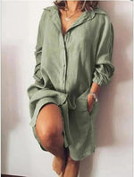 Plain Shirt Collar Long Sleeve Comfy Casual Mini Dress